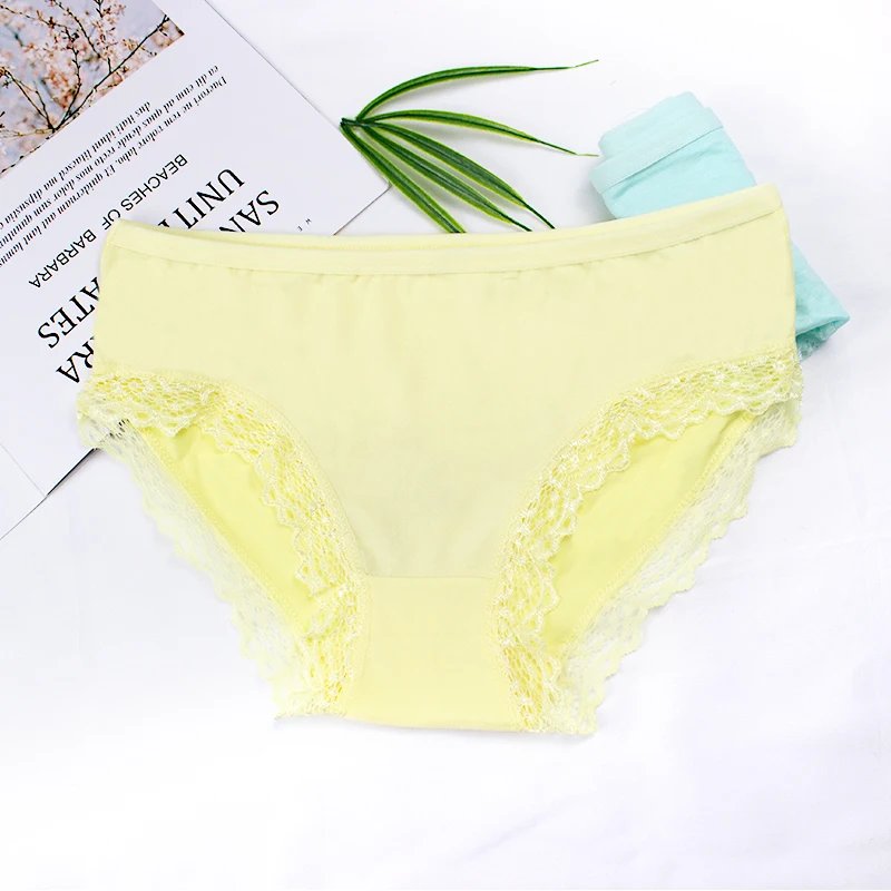 Women\'s Sexy Panties Lace Cotton Lingerie Briefs Female  Underpanties Solid Color Low Waist Girl Cute Underwear Shorts -XL