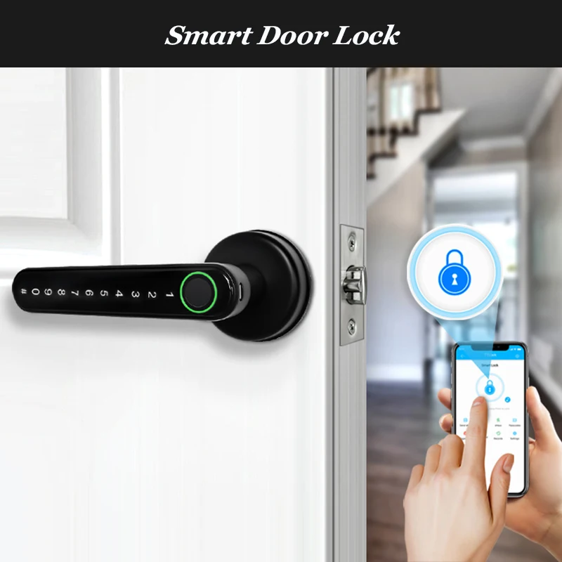 inteligente bluetooth fechadura da porta de impressao digital fechadura ttlock android ios controle casa inteligente lidar com fechadura da porta de madeira wifi gateway 01