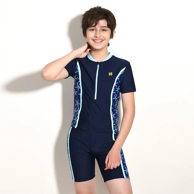 2021 Summer New Children Swimsuit Short Sleeve Surfing Diving Suit Boy Swimwear Quick Dry Tight Swimming Trunks Two Piece Set