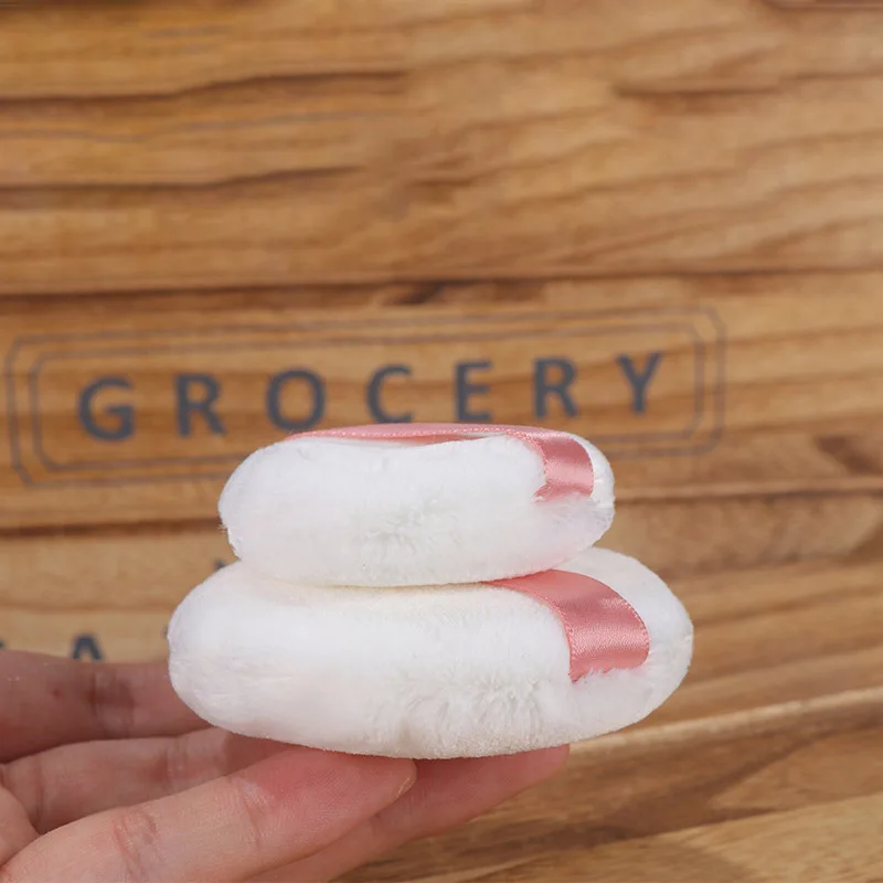 Éponges de maquillage rondes en coton naturel, 2 pièces, bouffantes pour fond de teint, poudre floquée douce, Portable, outil de fond de teint impeccable