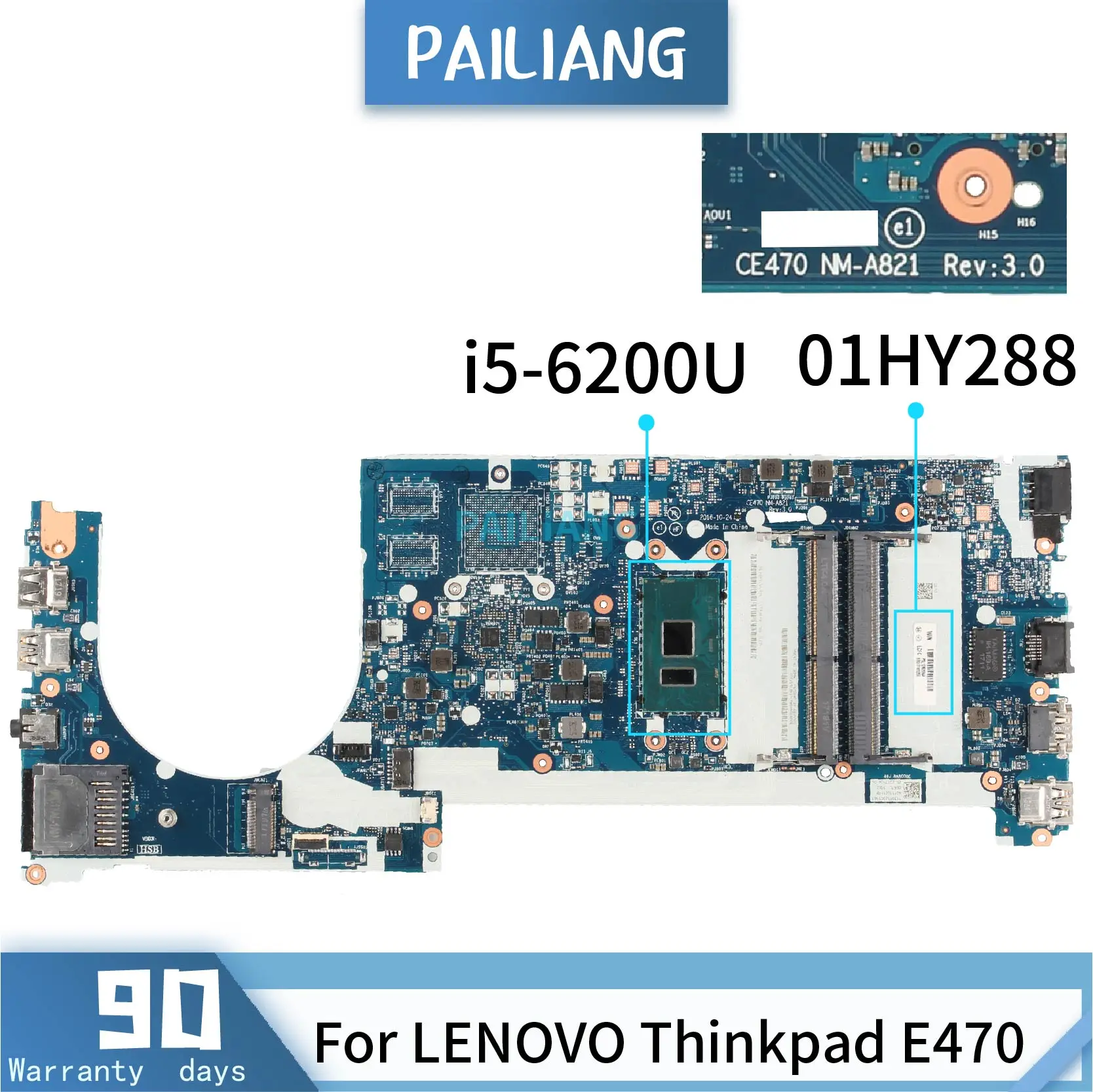 

PAILIANG Laptop motherboard For LENOVO Thinkpad E470 Mainboard SR2EY i5-6200U 01HY288 NM-A821 TESTED DDR3