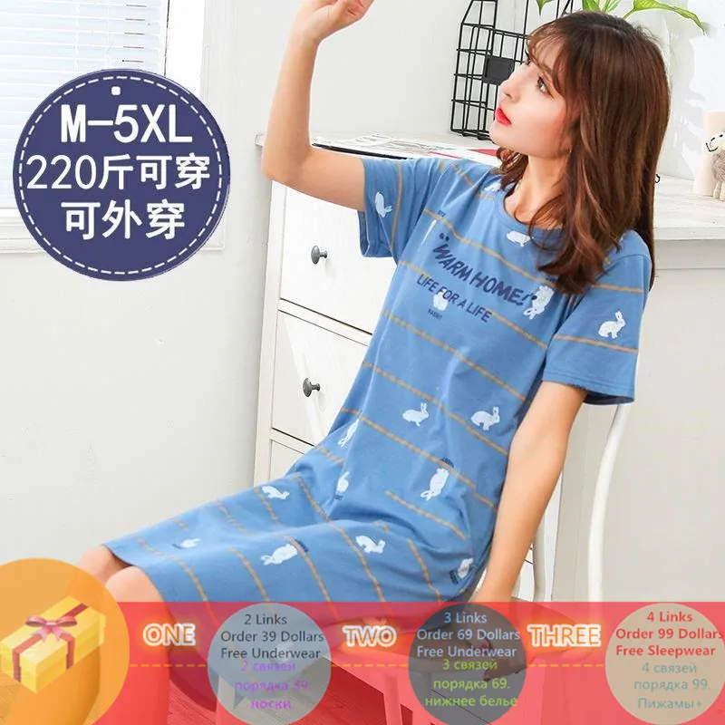 Summer Cotton M-5XL Sleepwear Women Nightdress Womens Cotton Cartoon Ladies Nightgown Sexy Nightwear Plus Size Home Sleep Dress