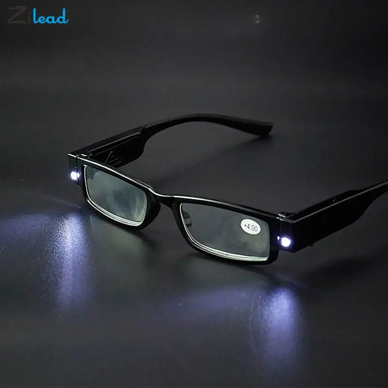 Zilead LED Lighted Reading Glasses Men Fashion Retro Lighted Presbyopia Eyewear Diopters +1+1.5+2+2.5+3+3.5+4 gafas de lectura