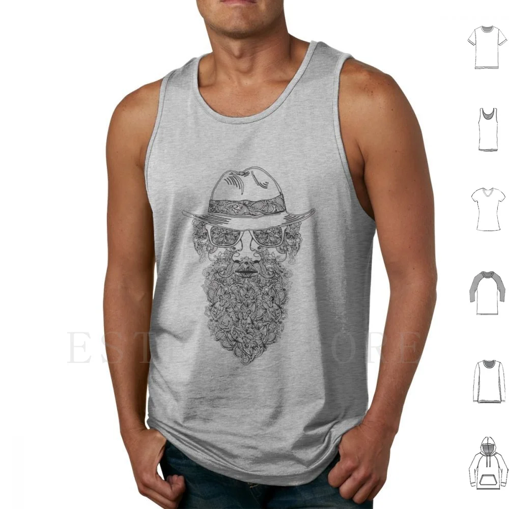 Bearded Tank Tops Vest Sleeveless Beard Sunglasses Bearded Sketch Detail Cool Minimal Grey Beards Facial Hair Men Man Simple