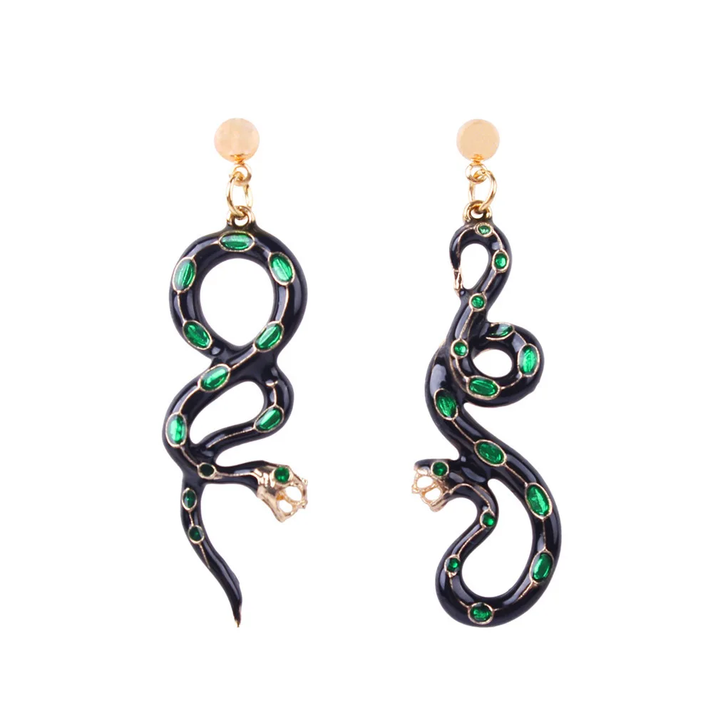 Personality Green Rhinestone Snake Drop Earrings for Women Girl 2020 Trendy Hip hop Statement Statement Party Jewelry Gift