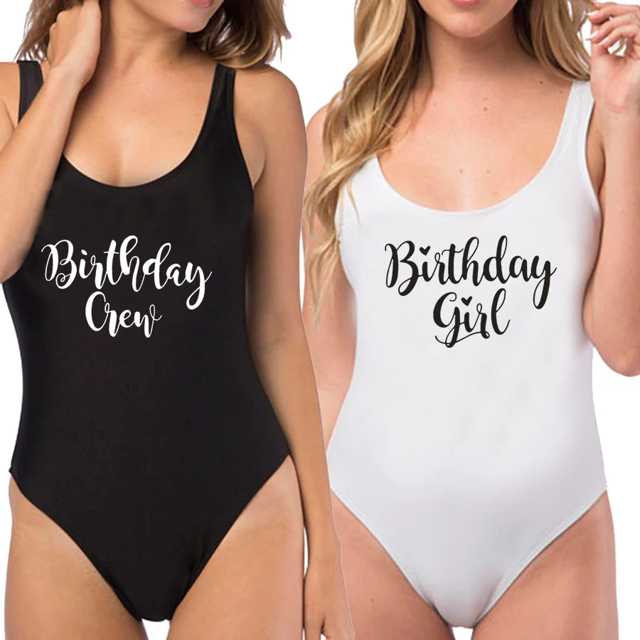 

Birthday girl & Crew Swimwear 14 colors Thong One Piece Swimsuits Birthday Party Sexy Jumpsuit Women Monokini Beachwear