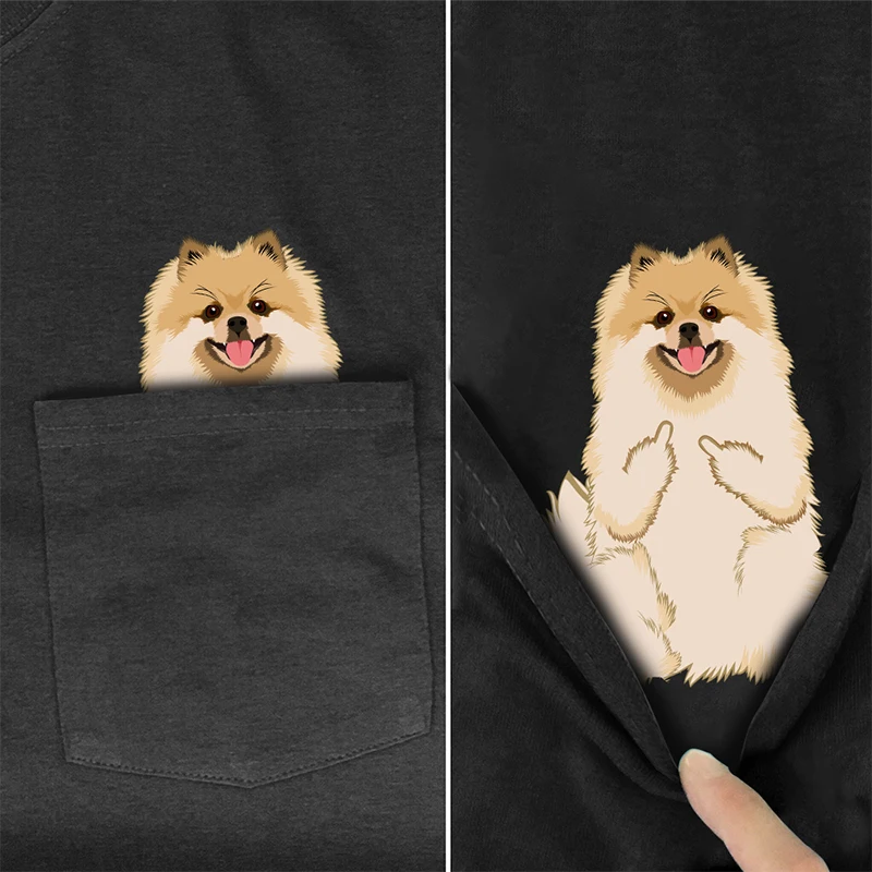 CLOOCL Pomeranian T-Shirt Fashion Pocket Dogs Printed T-shirt Mens for Women Shirts Harajuku Casual Tops Cotton Tees