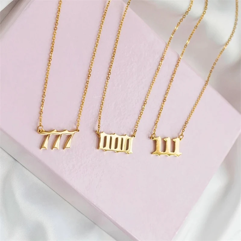 Stainless Steel Angel Number Necklace 111 222 333 444 555 666 777 888 999 For Women Men Lucky Number Chain Necklaces Jewelry