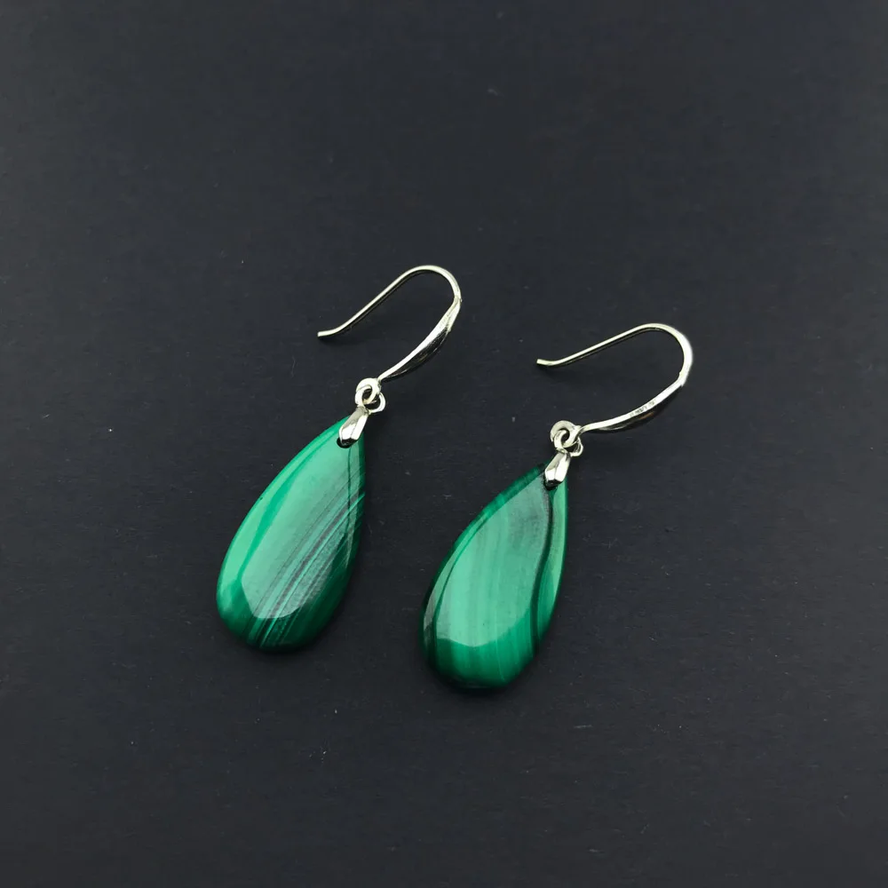 Elegant Natural Green Malachite Earrings Sterling 925 Silver Gemstone Jewelry for Woman Lady Wedding Party Gift