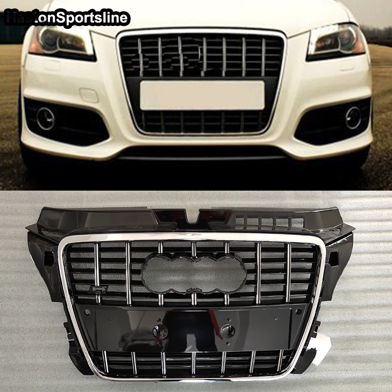 

For Audi A3 S3 8P Racing Grill Front Sport Hood Engine Guard ABS Gloss Black 2009-2011 Car Accessories