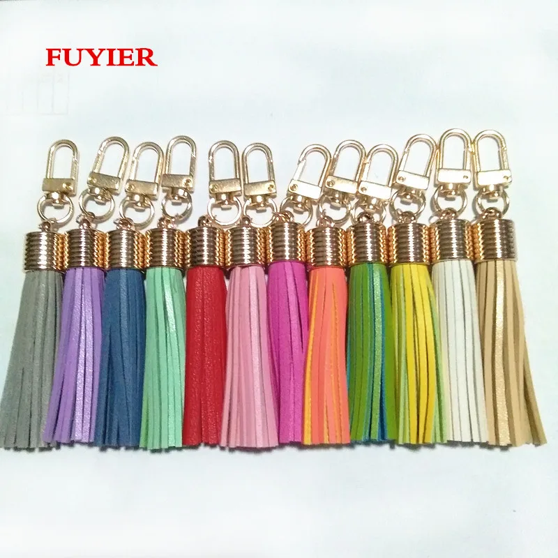 39 Color Fashion KC Gold Leather Key Chain Long Suede Tassel Key chain  Korea Style Lobster Clasp Tassel Bag Charms 18 Colors