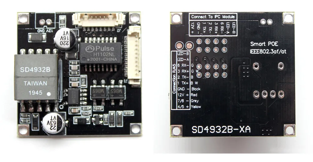 Placa do módulo do ponto de entrada para câmeras ip da rede do cctv da segurança power over ethernet 12 v saída ieee802.3af/at complacente