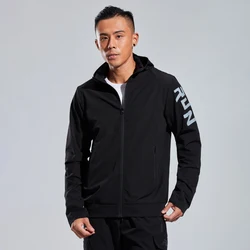 Veste de sport décontractée à manches longues pour hommes avec fermeture éclair, impression solide, course à capuche, entraînement de fitness en plein air, streetwear, manteau de mode