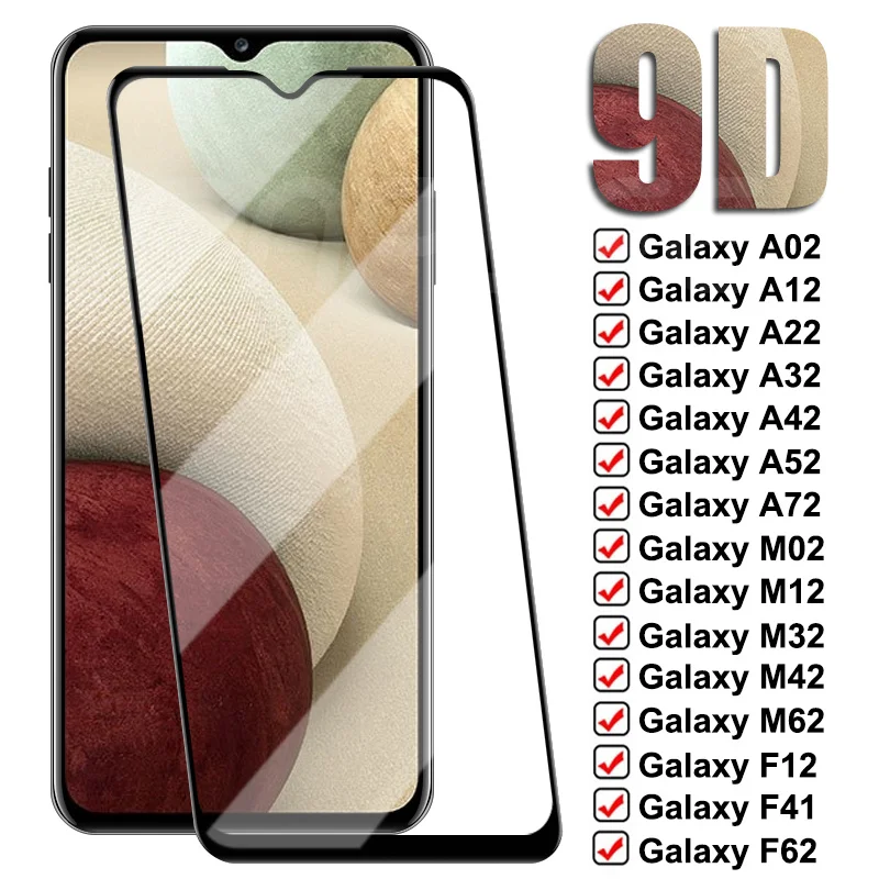 

9D Защитное стекло для Samsung Galaxy A02 A12 A22 A32 A42 A52 A72 M02 M12 M32 M42 M62 закаленное стекло F02S F12 F41 F52 F62 пленка