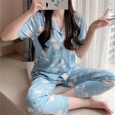 Pyjamas women short sleeve long pant summer sleepwear pajamas set cute cartoon pijamas suit new home clothes 15 styles