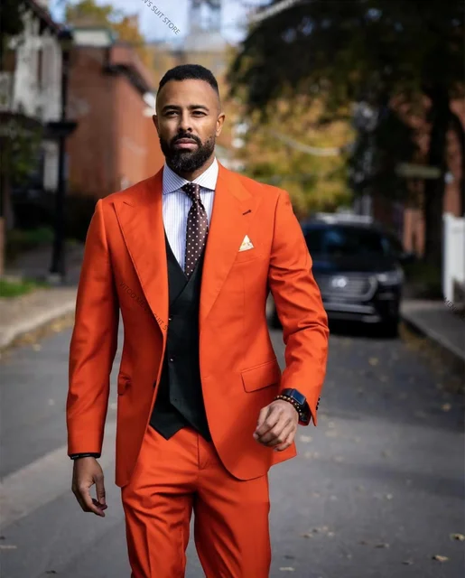 Latest Coat Pant Design Orange Men Suit Casual Slim Fit 3 Piece Tuxedo Tailor Groom Prom Party Blazer Masculino Jacket Pant Vest AliExpress 200000343