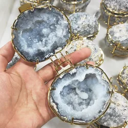 Natural Handmade Storage Agate Geode Necklace Rough Quartz Crystal Earring Rings Box Crystal Stone Women Jewelry Container