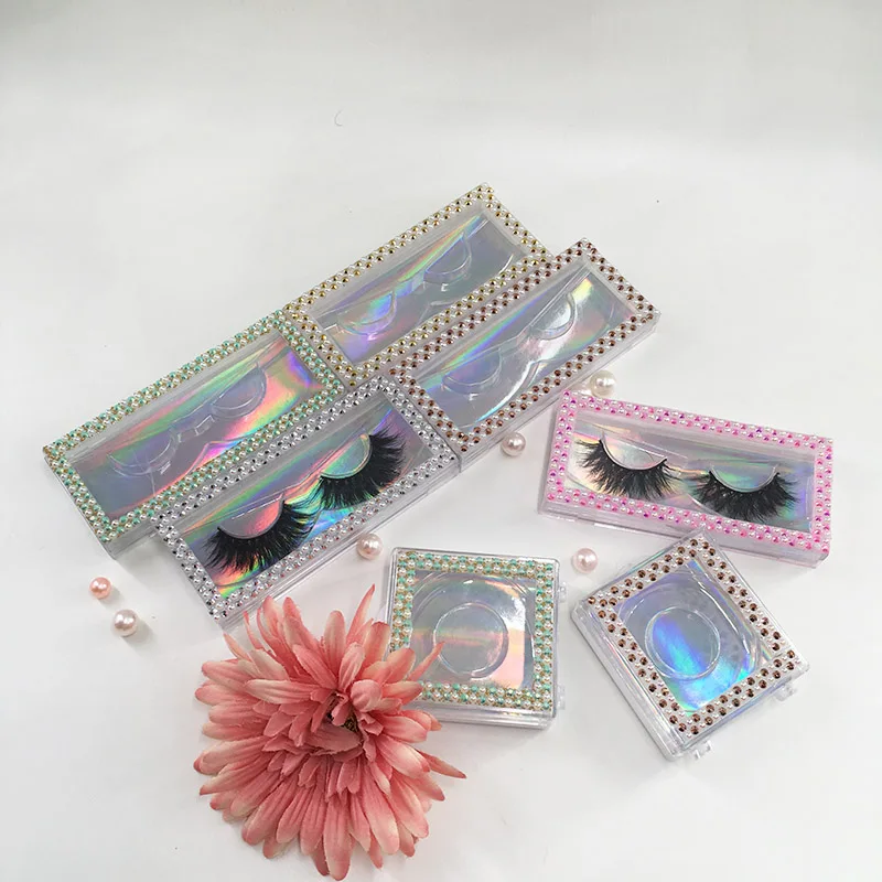 Wholesale Glitter Pink Diamond Pearl Lash Boxes for Natural Soft Strip Lashes Naturl Long Mink Eyelashes