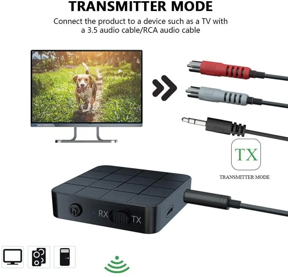 2-в-1 bluetooth-приемник, аудиоприемник, передатчик, AUX RCA 3,5 мм разъем, USB стерео беспроводной приемник для ПК, автомобильные наушники, компьютер