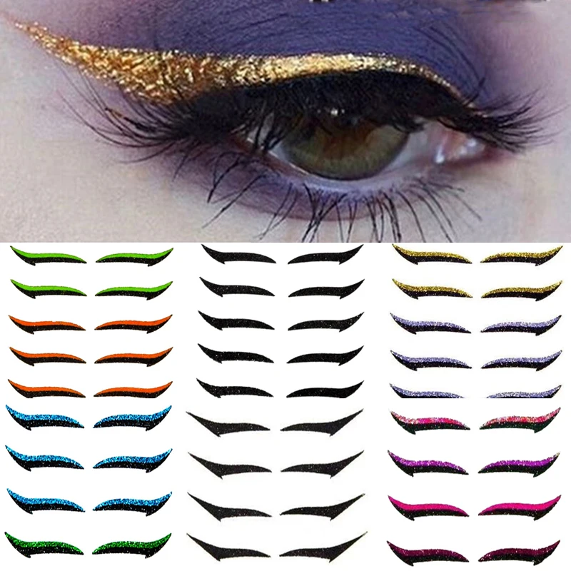 Waterproof Glitter Eyeliner Sticker Set Double Line Eyelid Patch Reusable Self-adhesive Eyelid Sticke Makeup Beauty Tool 6 Pairs