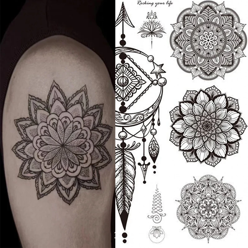 Women Waterproof Temporary Tattoo Sticker Mandala Flower Tattoos Rose Peonies Body Art Water Transfer Clavicle Temporary Tattoo