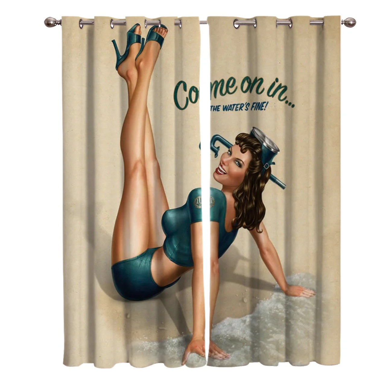 Vintage Pin Up Girls Window Treatments Curtains Living Room Bedroom Floral Drapes Window Treatment  Window