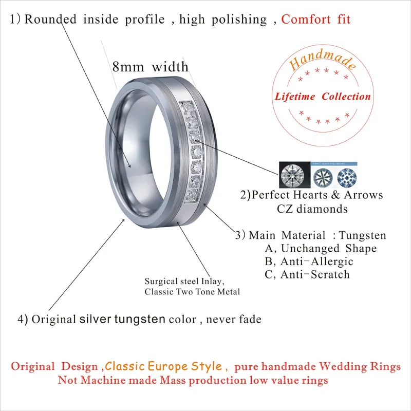 Big Tungsten Ring Wedding Bands Love Alliance titanium stainless steel jewelry couple rings for men and women large size 15