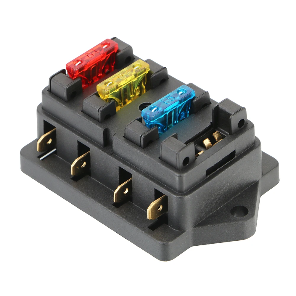 12V/24V+4 Way Fuse Block & Warning Indicator Fuse Box Holder 4 Ways Blade Fuse Block For Auto Car Marine Trike Plastic Cover