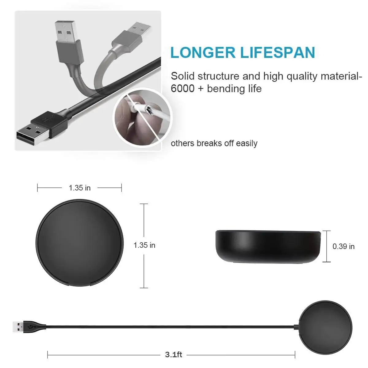 USB-кабель для зарядки для Samsung Galaxy Watch 4 / Watch 5 / Watch5 Pro / Active 2 / Active SmasrtWatch, 1 м