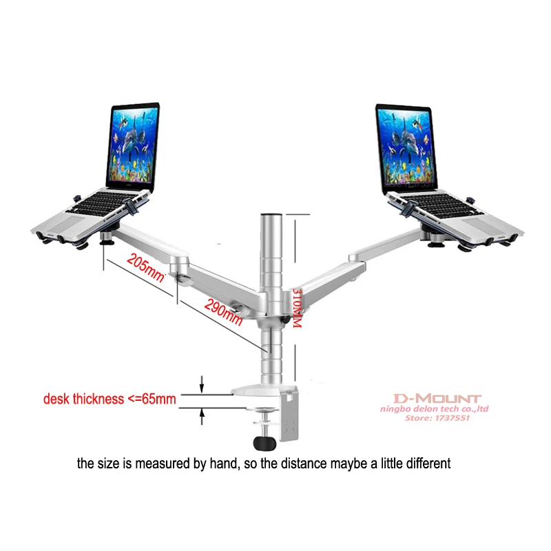 Base de suporte para mesa com dois braços duplos, suporte de mesa multifuncional de alumínio, com braços duplos, 10 polegadas e 15 polegadas, 65mm