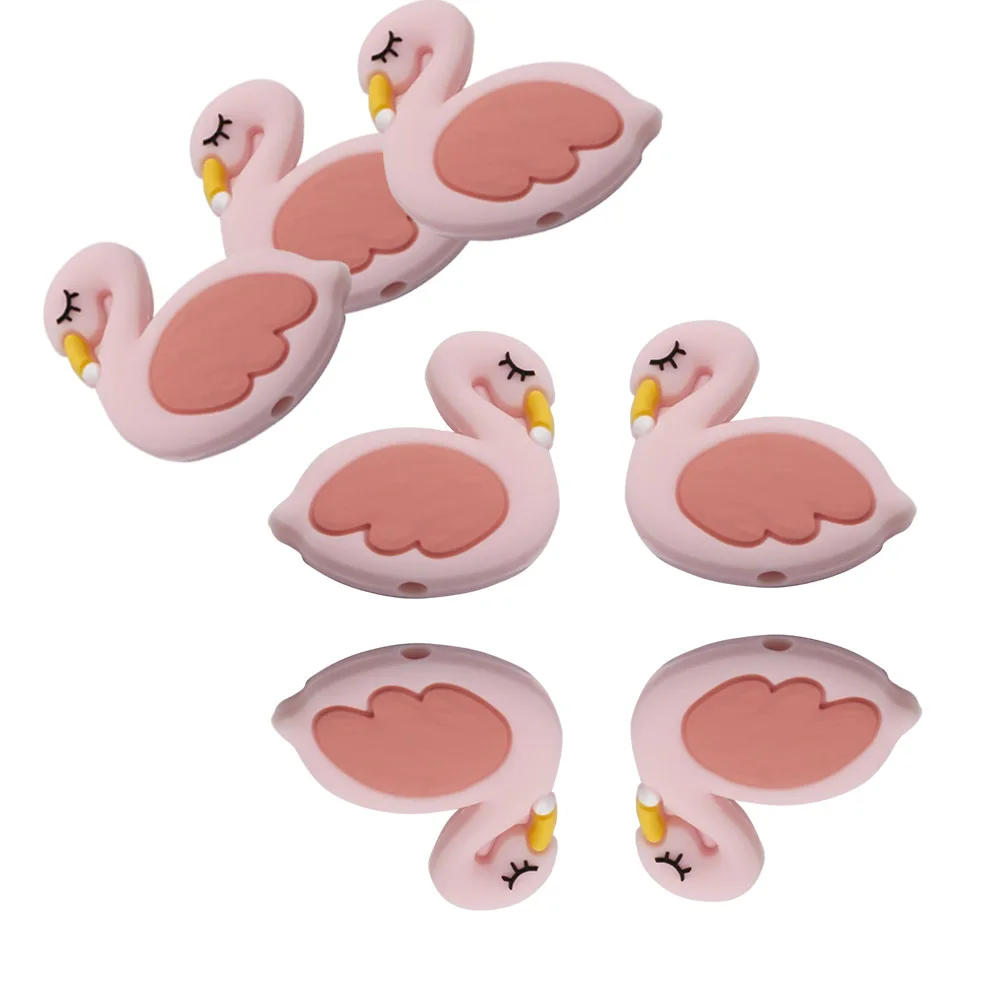 Cute-idea 10pcs Mini Flamingo Animal Baby Teether Silicone Beads BPA Free For Baby Toys Chewable Pacifier Chain DIY Making