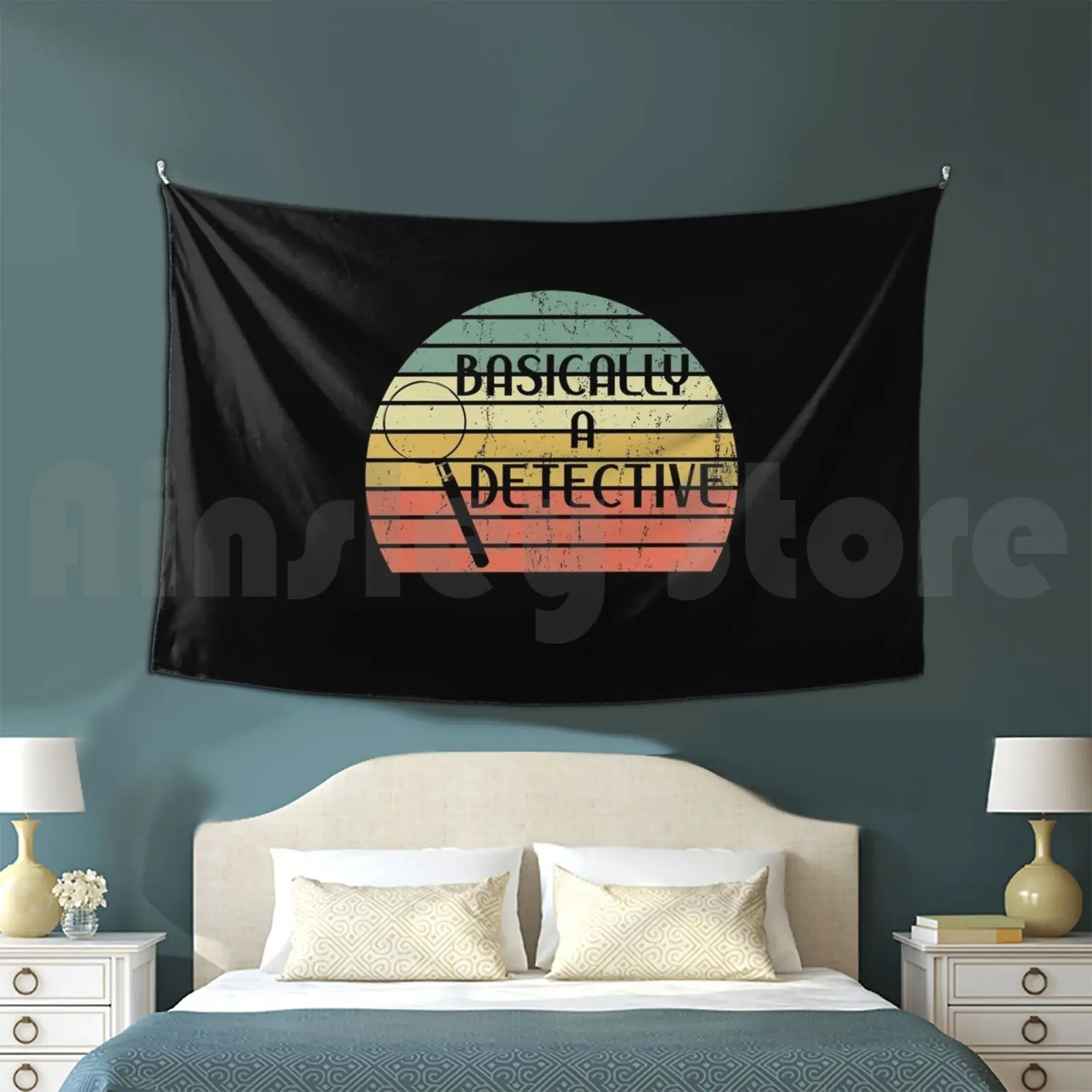 Basically A Detective Funny True Crime Vintage Retro Sunset Tapestry Background Wall Hanging Crime Shows True Crime