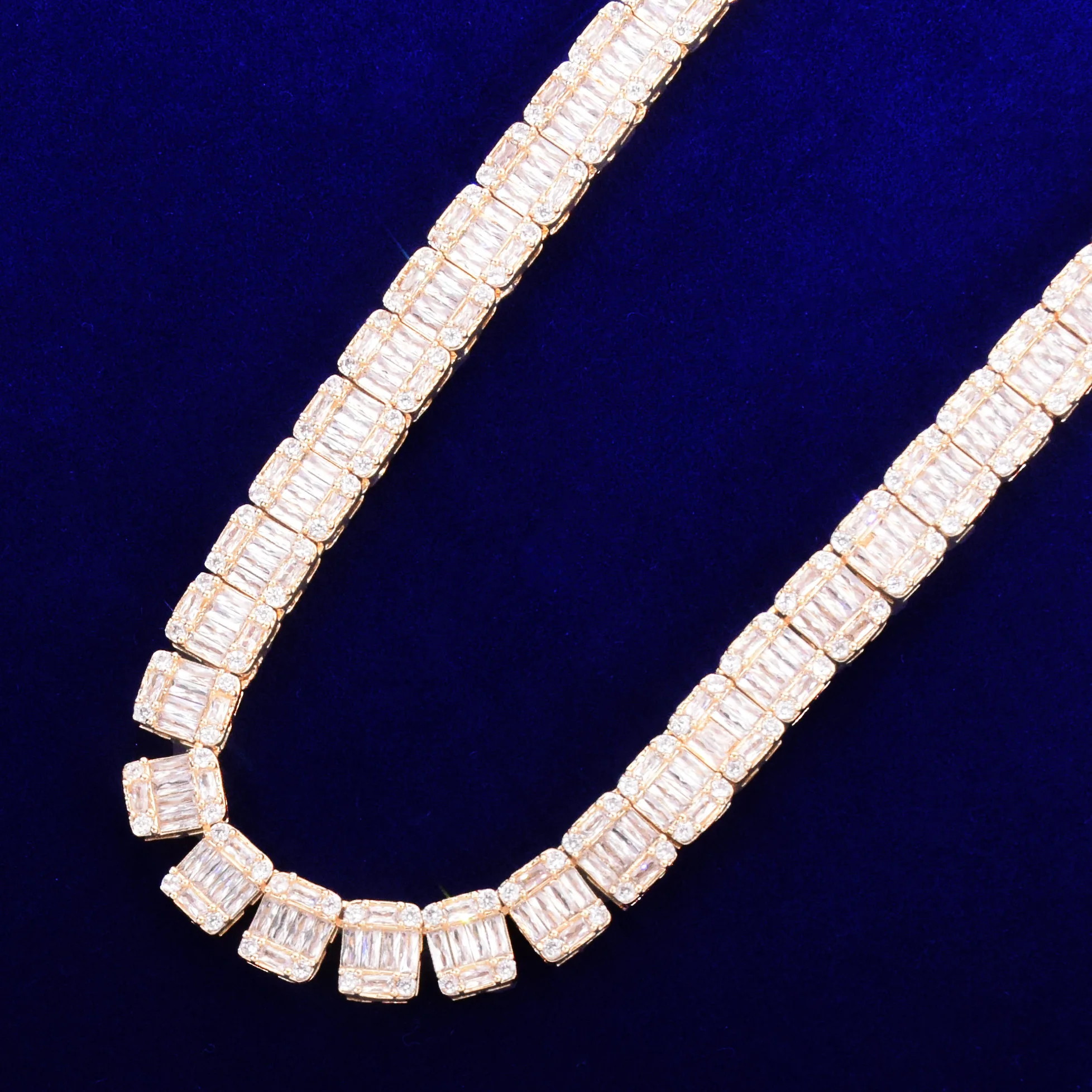 9MM Baguette Zircon Bracelet Chain Men\'s Trendy Cool Hip Hop Link Gold Color Plated Copper Bling Rock Jewelry