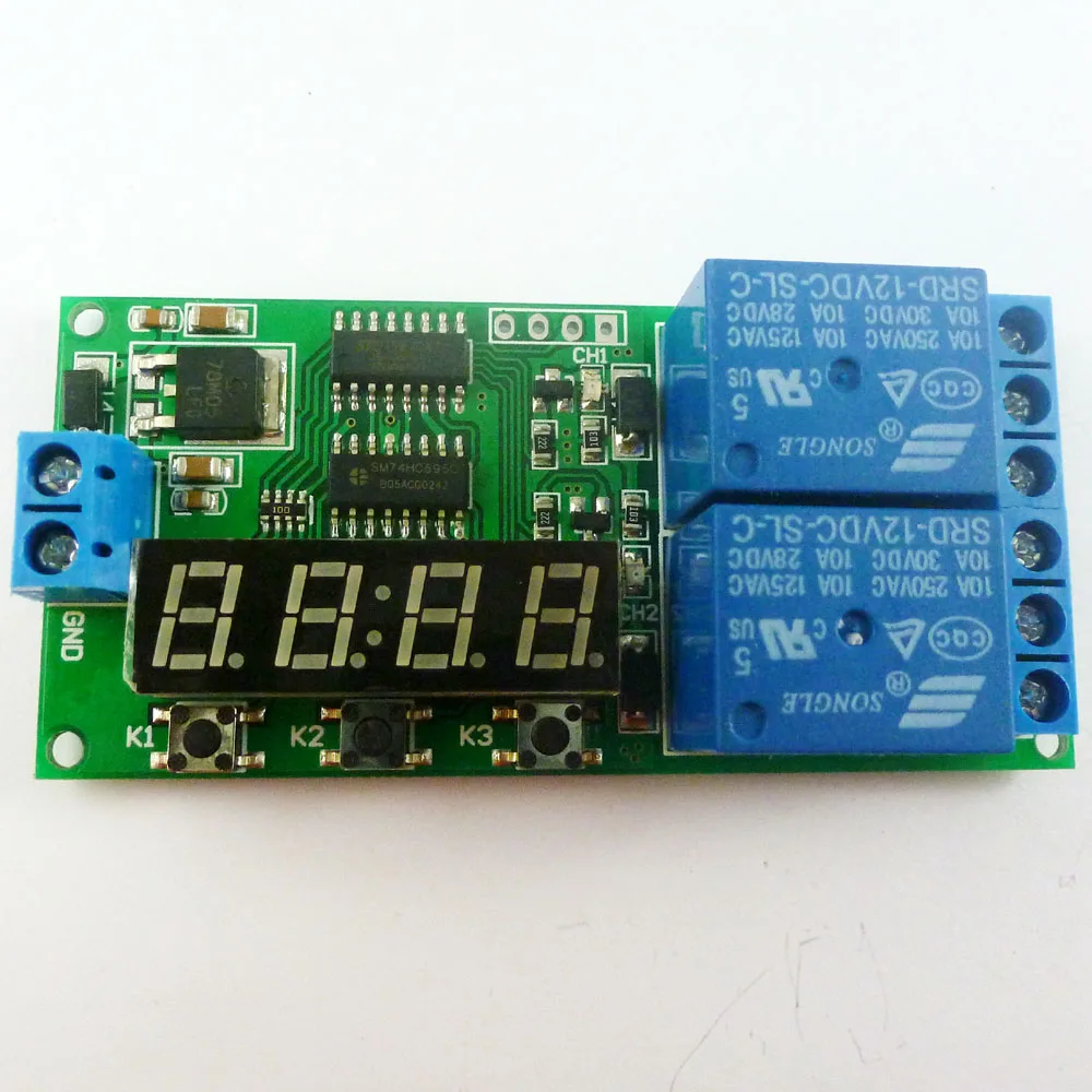 KC22B02_12V DC 12V 2 Ch Multifunction Delay Timer Module Delay Relay Controller Motor Reverse Cycle Loop Timers Interlock Board