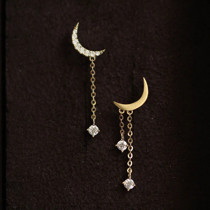 925 Sterling Silver 14k Gold Plating Bohemian Classic Moon Crystal Tassel Earrings Women Simple Wedding Jewelry Accessories