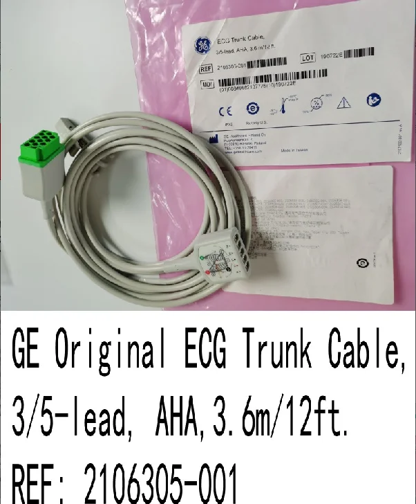 

GE Original ECG Trunk Cable, 3/5-lead, AHA,3.6m/12ft. REF: 2106305-001