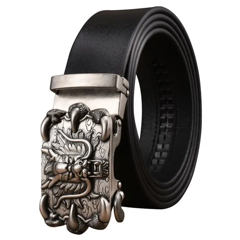 Cinto masculino de couro de vaca, cinto com fivela automática retrô