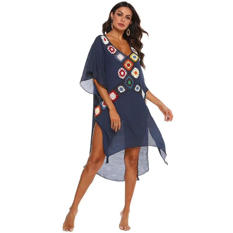 Copricostume Da Bagno Donna In Rete Con Spacco Alto E Coulisse – Abito Trasparente Per Spiaggia E Piscina - 3