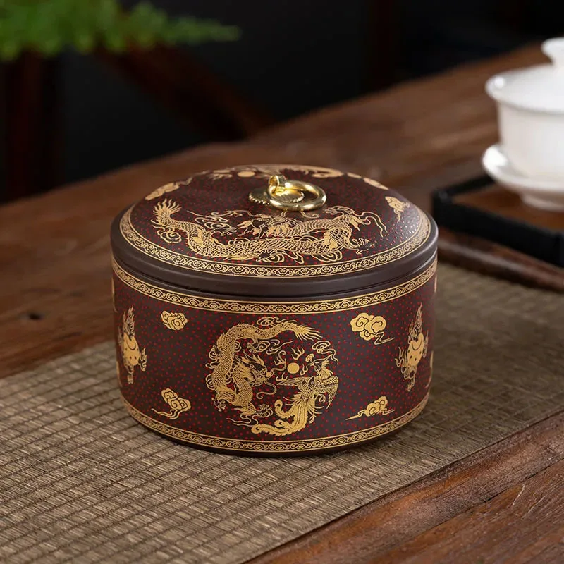 Classical Chinese Purple Clay Tea Caddy Sealed Coffee Bean Nut Storage Tank Nut Moisture-Proof Packaging Can Kitchen Spice Jar