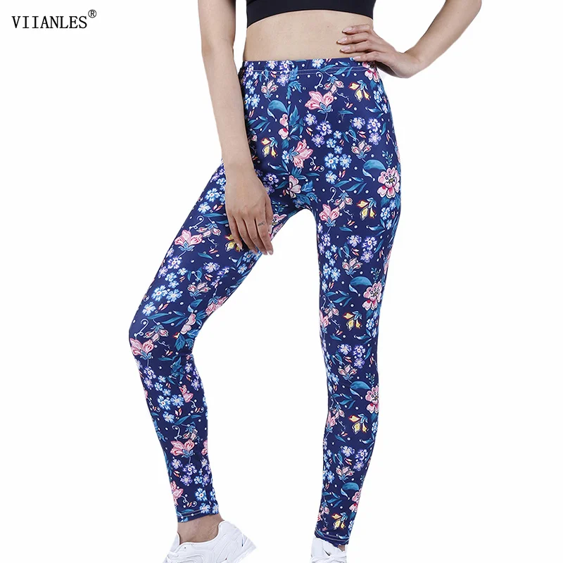 Viianles Sport Leggings 2022 Nieuwe Bloemen Elastische Modieuze Slim Dieptepunt Elastische Hip Lifting Yoga Broek Polyester Gedrukt