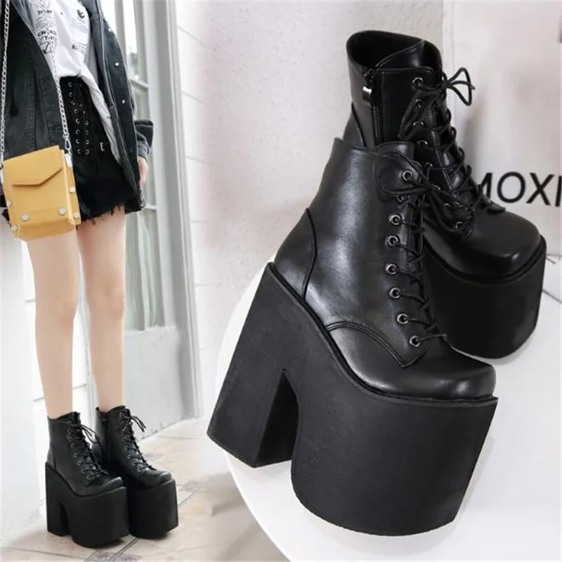 Large size shoes  fashion new hate sky high 17 cm stage DJ performance women same nightclub coarse heel boots 43