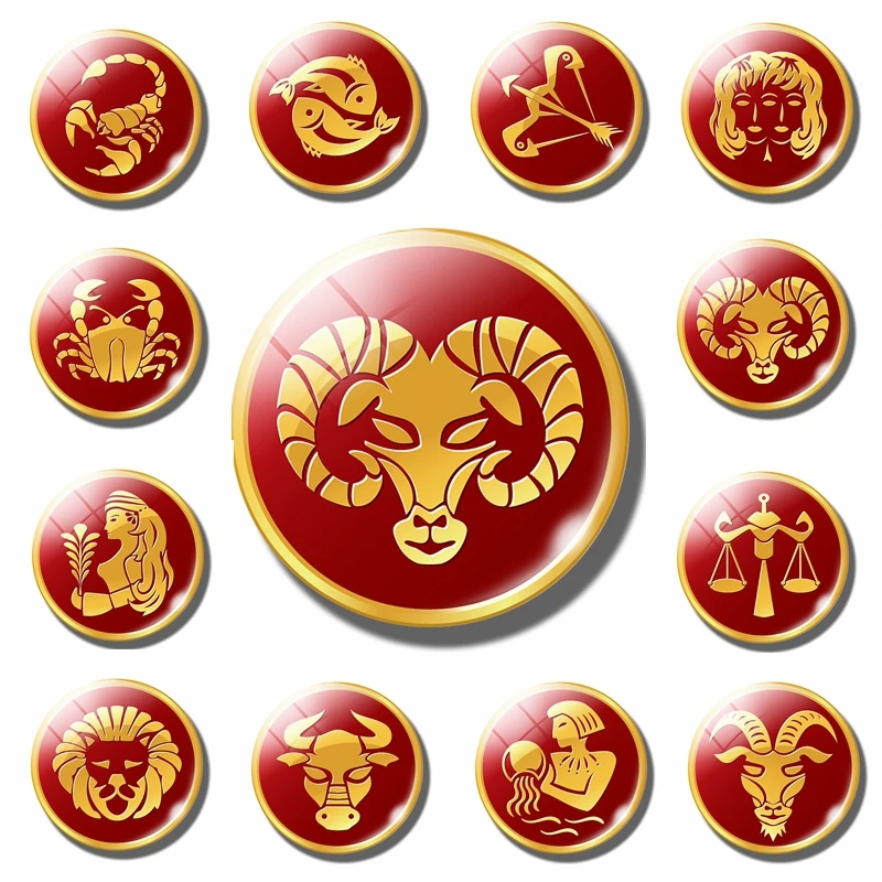 Chinese Style Zodiac Sticker 12 Constellations Fridge Magnet Gold Red Glass Cabochon Magnetic Message Folder Refrigerator Decor