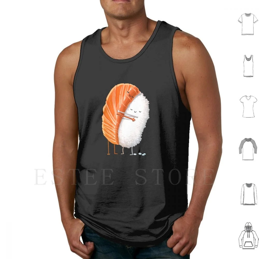 Sushi Hug Tank Tops Vest Cotton Sushi Hug Nigiri Love Cute Rice Fish Cuddle Kiss Boyfriend Girlfriend Valentine Japanese Food