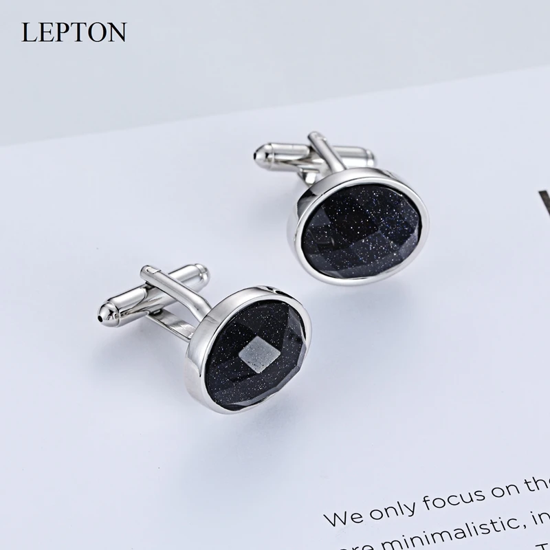 Lepton Star Stone Cufflinks For Mens Shirt Cuffs Cufflink Silver Color Tangent Plane Blue Sandstone Cuff Links Gifts Gemelos