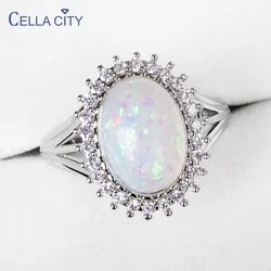 Cellacity Classic 925 Sterling Silver Rings For Women With Oval Opal Gemstones Size 6-10 Women Fine Jewelry Party Wholesale Gift