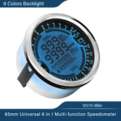 Universal 6 in 1 Multi-functional Gauge GPS Speedometer Tachometer Hour Water Temp Fuel Level Oil Pressure Voltmeter 12V 24V