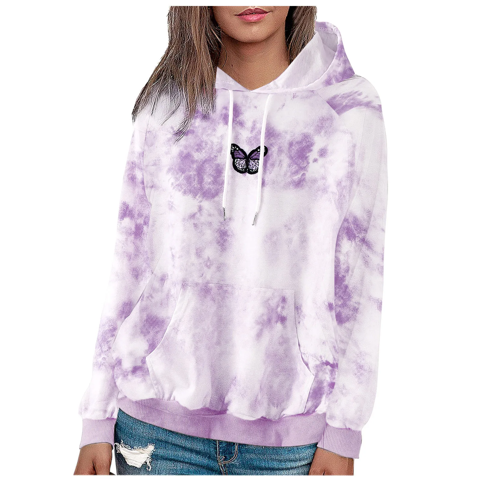 

Autumn Cute Sweatshirt Winter Warm hoodie Women's Casual Tie-Dye Butterfly Printing Long Sleeve Blouse Hooded Mikina