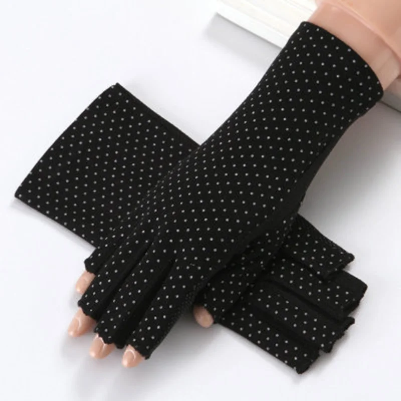 Female Summer Sunscreen Cotton Sun Driving Cycling Mittens Women Flowers Bit Half Finger Touch Screen Thin Typing Gloves J76