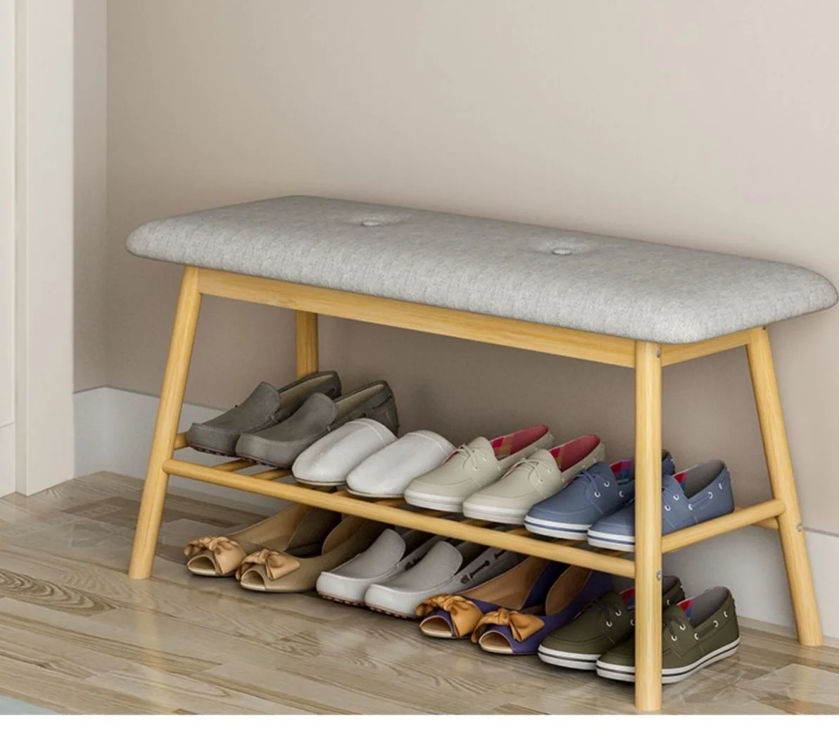 

JOYLIVE Living Room Furniture Home Solid Wood Foot Stool Bench Simple Modern Storage Creative Fabric Bamboo Multilayer Shoe Rack