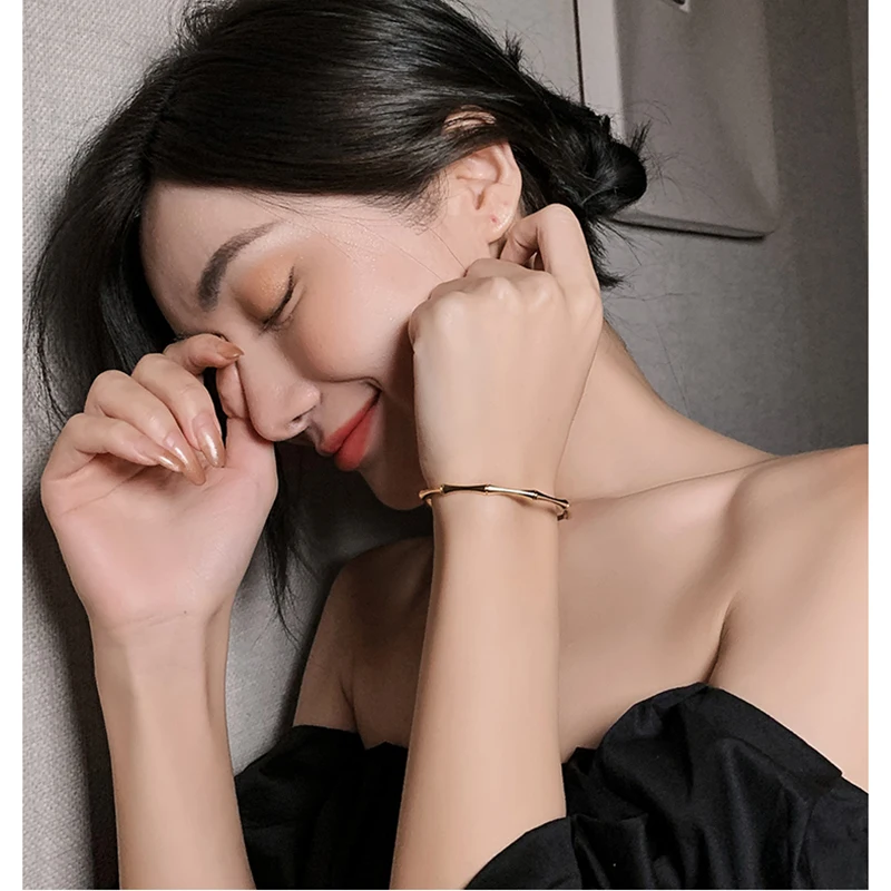 MEYRROYU Stainless Steel Gold Color Bamboo Joint Bangles 2023 Trend Bracelet For Women Men Romantic Party Gift Fashion Jewelry